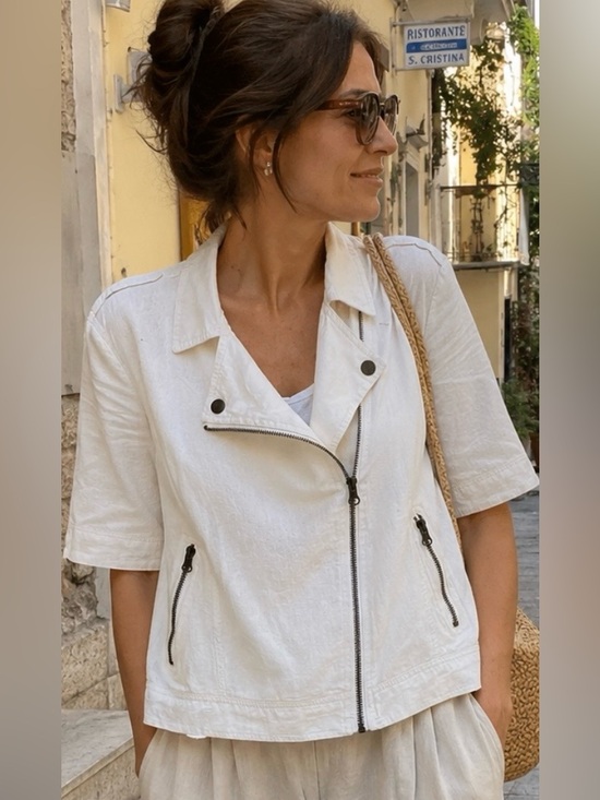 Maralyn & Me Jackets & Blazers - Maralyn & Me White Linen Blend Moto Jacket – Size M